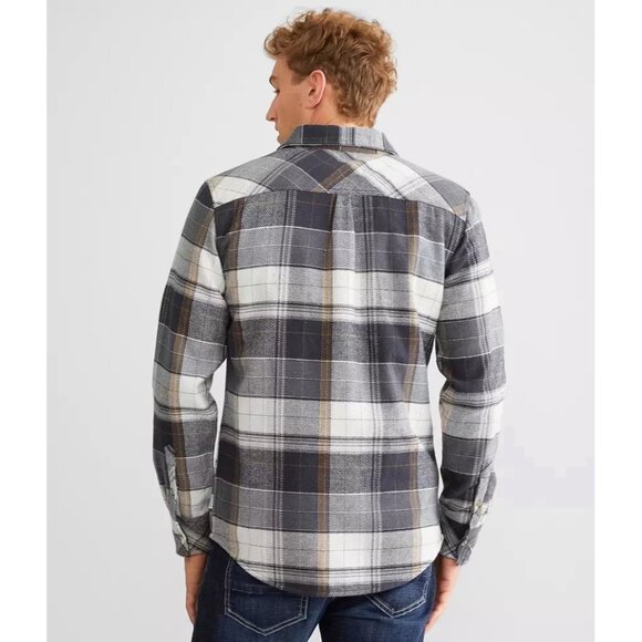 DEPARTWEST FLANNEL SHIRT BUCKLE BKE MENS L BUTTON UP PLAID CHARCOAL GOLD DW135CA - Picture 4 of 13